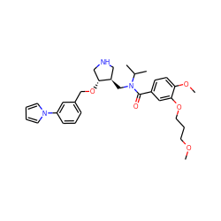 COCCCOc1cc(C(=O)N(C[C@@H]2CNC[C@H]2OCc2cccc(-n3cccc3)c2)C(C)C)ccc1OC ZINC000143987396