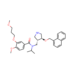 COCCCOc1cc(C(=O)N(C[C@@H]2CNC[C@H]2OCc2cccc3ccccc23)C(C)C)ccc1OC ZINC000144661486