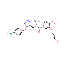 COCCCOc1cc(C(=O)N(C[C@@H]2CNC[C@H]2Oc2ccc(C(F)(F)F)cc2)C(C)C)ccc1OC ZINC000143537002