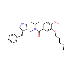 COCCCOc1cc(C(=O)N(C[C@H]2CNC[C@@H]2Cc2ccccc2)C(C)C)ccc1OC ZINC000095582481