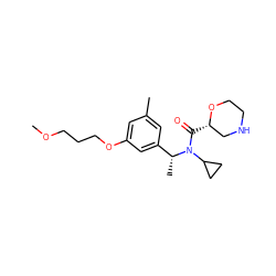 COCCCOc1cc(C)cc([C@@H](C)N(C(=O)[C@H]2CNCCO2)C2CC2)c1 ZINC000203694291