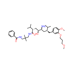 COCCCOc1cc(C[C@@H](C[C@H](N)[C@@H](O)C[C@H](C(=O)NCC(C)(C)CNC(=O)c2ccccc2)C(C)C)C(C)C)ccc1OC ZINC000072178414