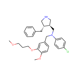 COCCCOc1cc(CN(C[C@@H]2CNC[C@H]2Cc2ccccc2)c2ccc(Cl)cc2)ccc1OC ZINC000035802985
