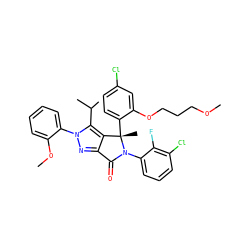 COCCCOc1cc(Cl)ccc1[C@@]1(C)c2c(nn(-c3ccccc3OC)c2C(C)C)C(=O)N1c1cccc(Cl)c1F ZINC000230575171