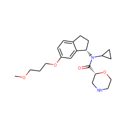 COCCCOc1ccc2c(c1)[C@@H](N(C(=O)[C@H]1CNCCO1)C1CC1)CC2 ZINC000221692663