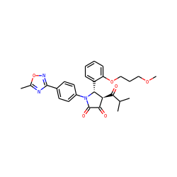 COCCCOc1ccccc1[C@@H]1[C@@H](C(=O)C(C)C)C(=O)C(=O)N1c1ccc(-c2noc(C)n2)cc1 ZINC000169696377
