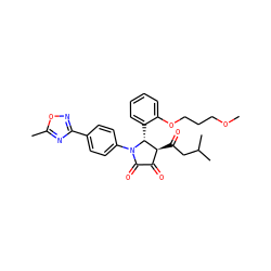COCCCOc1ccccc1[C@@H]1[C@@H](C(=O)CC(C)C)C(=O)C(=O)N1c1ccc(-c2noc(C)n2)cc1 ZINC000169696381