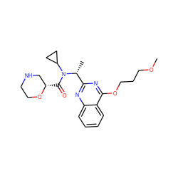 COCCCOc1nc([C@@H](C)N(C(=O)[C@H]2CNCCO2)C2CC2)nc2ccccc12 ZINC000215985891