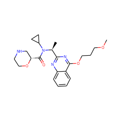 COCCCOc1nc([C@H](C)N(C(=O)[C@H]2CNCCO2)C2CC2)nc2ccccc12 ZINC000204300277