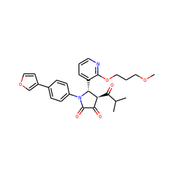 COCCCOc1ncccc1[C@@H]1[C@@H](C(=O)C(C)C)C(=O)C(=O)N1c1ccc(-c2ccoc2)cc1 ZINC000169696659