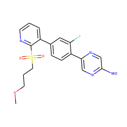 COCCCS(=O)(=O)c1ncccc1-c1ccc(-c2cnc(N)cn2)c(F)c1 ZINC000224741162