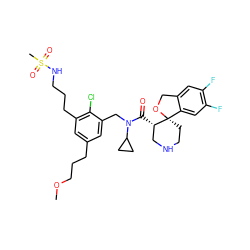 COCCCc1cc(CCCNS(C)(=O)=O)c(Cl)c(CN(C(=O)[C@H]2CNCC[C@@]23OCc2cc(F)c(F)cc23)C2CC2)c1 ZINC000082137974