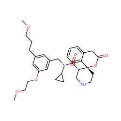 COCCCc1cc(CN(C(=O)[C@H]2CNCC[C@@]23OC(=O)Cc2ccccc23)C2CC2)cc(OCCOC)c1 ZINC000073156060
