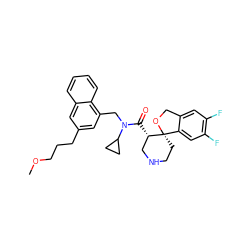 COCCCc1cc(CN(C(=O)[C@H]2CNCC[C@@]23OCc2cc(F)c(F)cc23)C2CC2)c2ccccc2c1 ZINC000068249627