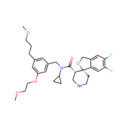 COCCCc1cc(CN(C(=O)[C@H]2CNCC[C@@]23OCc2cc(F)c(F)cc23)C2CC2)cc(OCCOC)c1 ZINC000073156068