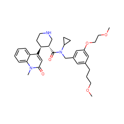 COCCCc1cc(CN(C(=O)[C@H]2CNCC[C@@H]2c2cc(=O)n(C)c3ccccc23)C2CC2)cc(OCCOC)c1 ZINC000068151745