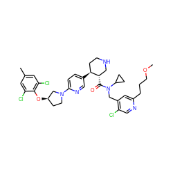 COCCCc1cc(CN(C(=O)[C@H]2CNCC[C@@H]2c2ccc(N3CC[C@@H](Oc4c(Cl)cc(C)cc4Cl)C3)nc2)C2CC2)c(Cl)cn1 ZINC000072147608
