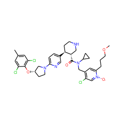 COCCCc1cc(CN(C(=O)[C@H]2CNCC[C@@H]2c2ccc(N3CC[C@H](Oc4c(Cl)cc(C)cc4Cl)C3)nc2)C2CC2)c(Cl)c[n+]1[O-] ZINC000072147610