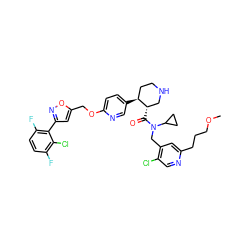 COCCCc1cc(CN(C(=O)[C@H]2CNCC[C@@H]2c2ccc(OCc3cc(-c4c(F)ccc(F)c4Cl)no3)nc2)C2CC2)c(Cl)cn1 ZINC000072147601