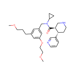 COCCCc1cc(CN(C(=O)[C@H]2CNCC[C@@H]2c2cccnc2)C2CC2)cc(OCCOC)c1 ZINC000072175679