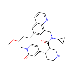 COCCCc1cc(CN(C(=O)[C@H]2CNCC[C@@H]2c2ccn(C)c(=O)c2)C2CC2)c2ncccc2c1 ZINC000072174428