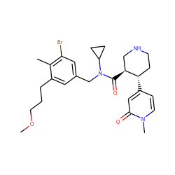 COCCCc1cc(CN(C(=O)[C@H]2CNCC[C@@H]2c2ccn(C)c(=O)c2)C2CC2)cc(Br)c1C ZINC000072173633