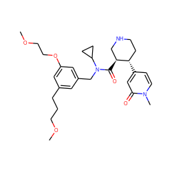 COCCCc1cc(CN(C(=O)[C@H]2CNCC[C@@H]2c2ccn(C)c(=O)c2)C2CC2)cc(OCCOC)c1 ZINC000072174924