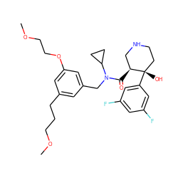 COCCCc1cc(CN(C(=O)[C@H]2CNCC[C@]2(O)c2cc(F)cc(F)c2)C2CC2)cc(OCCOC)c1 ZINC000073138911