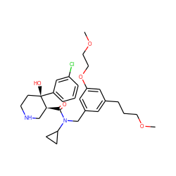 COCCCc1cc(CN(C(=O)[C@H]2CNCC[C@]2(O)c2cccc(Cl)c2)C2CC2)cc(OCCOC)c1 ZINC000073167235