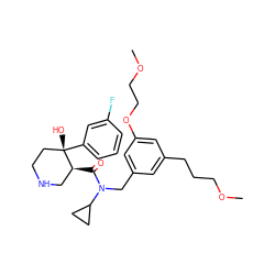 COCCCc1cc(CN(C(=O)[C@H]2CNCC[C@]2(O)c2cccc(F)c2)C2CC2)cc(OCCOC)c1 ZINC000073167238
