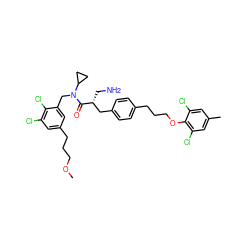 COCCCc1cc(Cl)c(Cl)c(CN(C(=O)[C@H](CN)Cc2ccc(CCCOc3c(Cl)cc(C)cc3Cl)cc2)C2CC2)c1 ZINC000049781406