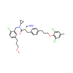 COCCCc1ccc(Cl)c(CN(C(=O)[C@H](CN)Cc2ccc(CCCOc3c(Cl)cc(C)cc3Cl)cc2)C2CC2)c1 ZINC000049781265