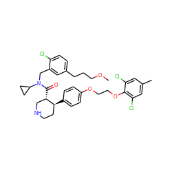 COCCCc1ccc(Cl)c(CN(C(=O)[C@H]2CNCC[C@@H]2c2ccc(OCCOc3c(Cl)cc(C)cc3Cl)cc2)C2CC2)c1 ZINC000072147637