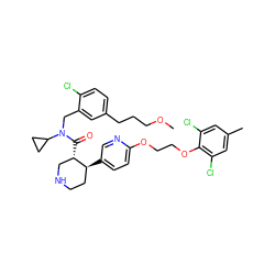 COCCCc1ccc(Cl)c(CN(C(=O)[C@H]2CNCC[C@@H]2c2ccc(OCCOc3c(Cl)cc(C)cc3Cl)nc2)C2CC2)c1 ZINC000068077982