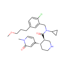 COCCCc1ccc(Cl)c(CN(C(=O)[C@H]2CNCC[C@@H]2c2ccn(C)c(=O)c2)C2CC2)c1 ZINC000072175023