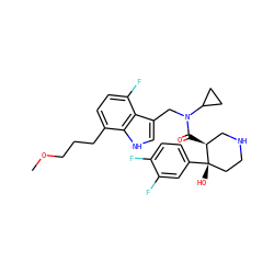 COCCCc1ccc(F)c2c(CN(C(=O)[C@H]3CNCC[C@]3(O)c3ccc(F)c(F)c3)C3CC3)c[nH]c12 ZINC000073195833