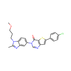 COCCCn1c(C)nc2cc(-n3cnc4cc(-c5ccc(Cl)cc5)sc4c3=O)ccc21 ZINC000040568113