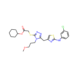 COCCCn1c(Cc2csc(Nc3cccc(Cl)c3)n2)nnc1SCC(=O)OC1CCCCC1 ZINC000008672551