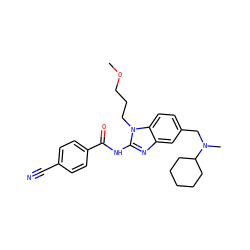 COCCCn1c(NC(=O)c2ccc(C#N)cc2)nc2cc(CN(C)C3CCCCC3)ccc21 ZINC000045497074