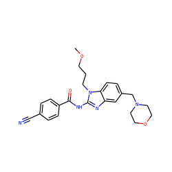 COCCCn1c(NC(=O)c2ccc(C#N)cc2)nc2cc(CN3CCOCC3)ccc21 ZINC000045498412