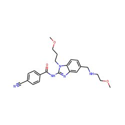 COCCCn1c(NC(=O)c2ccc(C#N)cc2)nc2cc(CNCCOC)ccc21 ZINC000040423808