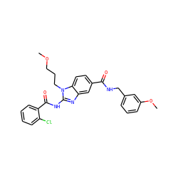 COCCCn1c(NC(=O)c2ccccc2Cl)nc2cc(C(=O)NCc3cccc(OC)c3)ccc21 ZINC000043177040