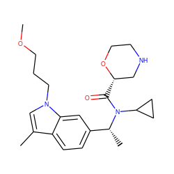 COCCCn1cc(C)c2ccc([C@@H](C)N(C(=O)[C@H]3CNCCO3)C3CC3)cc21 ZINC000204336031