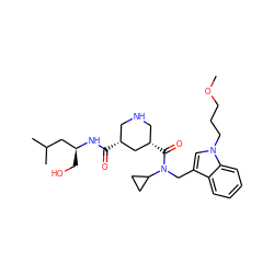 COCCCn1cc(CN(C(=O)[C@H]2CNC[C@@H](C(=O)N[C@@H](CO)CC(C)C)C2)C2CC2)c2ccccc21 ZINC000113093288