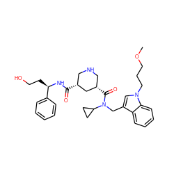 COCCCn1cc(CN(C(=O)[C@H]2CNC[C@@H](C(=O)N[C@H](CCO)c3ccccc3)C2)C2CC2)c2ccccc21 ZINC000113096220