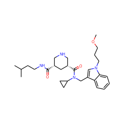 COCCCn1cc(CN(C(=O)[C@H]2CNC[C@@H](C(=O)NCCC(C)C)C2)C2CC2)c2ccccc21 ZINC000113095996