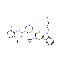 COCCCn1cc(CN(C(=O)[C@H]2CNC[C@@H](C(=O)Nc3c(C)cccc3OC)C2)C2CC2)c2ccccc21 ZINC000299828419