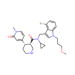 COCCCn1cc(CN(C(=O)[C@H]2CNCC[C@@H]2c2ccn(C)c(=O)c2)C2CC2)c2c(Br)cccc21 ZINC000072174739