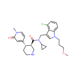 COCCCn1cc(CN(C(=O)[C@H]2CNCC[C@@H]2c2ccn(C)c(=O)c2)C2CC2)c2c(Cl)cccc21 ZINC000072174914