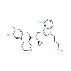 COCCCn1cc(CN(C(=O)[C@H]2CNCC[C@@H]2c2ccn(C)c(=O)c2)C2CC2)c2c(F)cccc21 ZINC000072173630